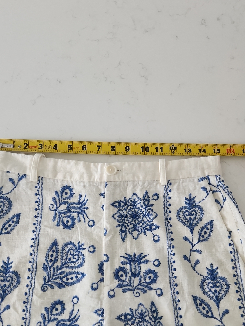 Zara Cream Wide-Leg Capris with Blue Embroidered Floral Print - Picture 11 of 13